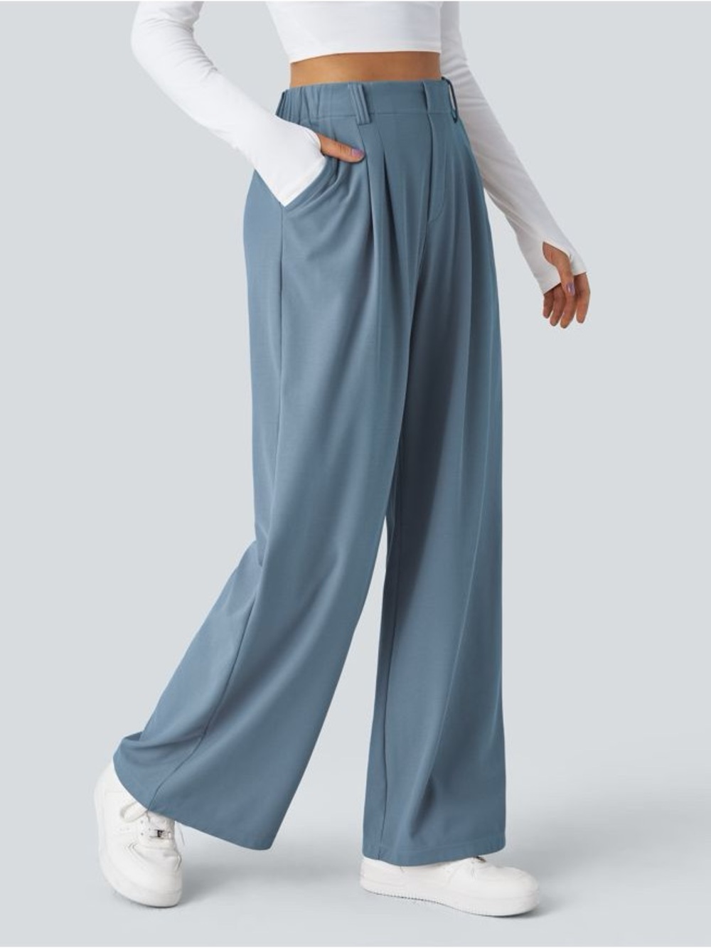 HALARA Blue Flex High-Waist Wide Leg Waffle Work Pants Size Small Tall NWT